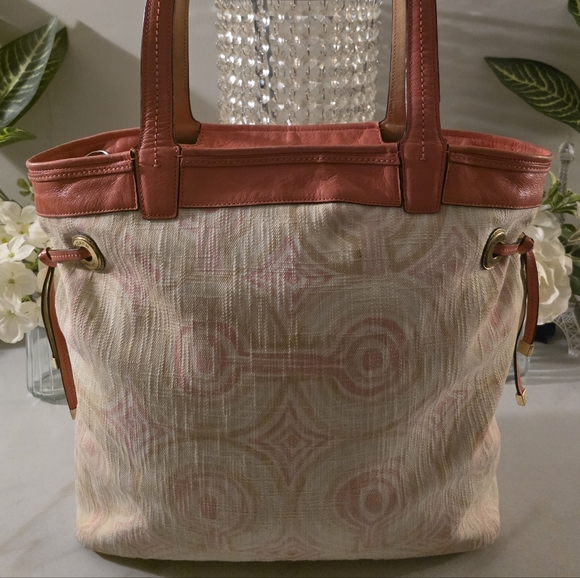 Coach Pink and Cream Signature Tote - Picture 2 of 12
